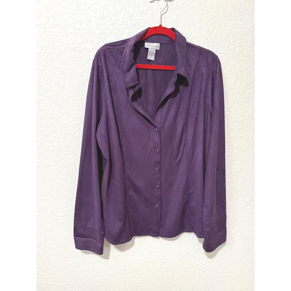 Soft Surroundings Purple‎ Faux Suede Button Down Shirt XL Long Sleeve Stretch